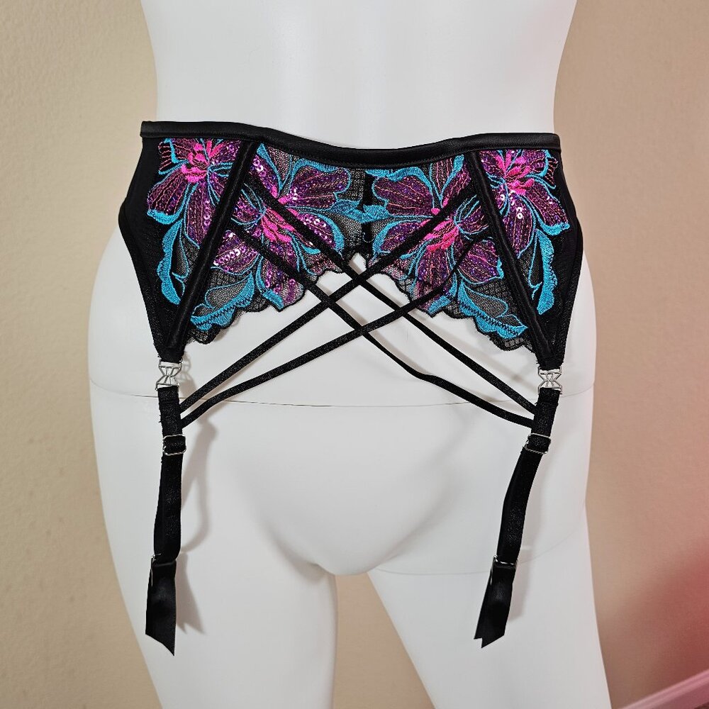 NWT Ann Summers 'Flourishing' Multicolor Floral Waspie Garter Belt